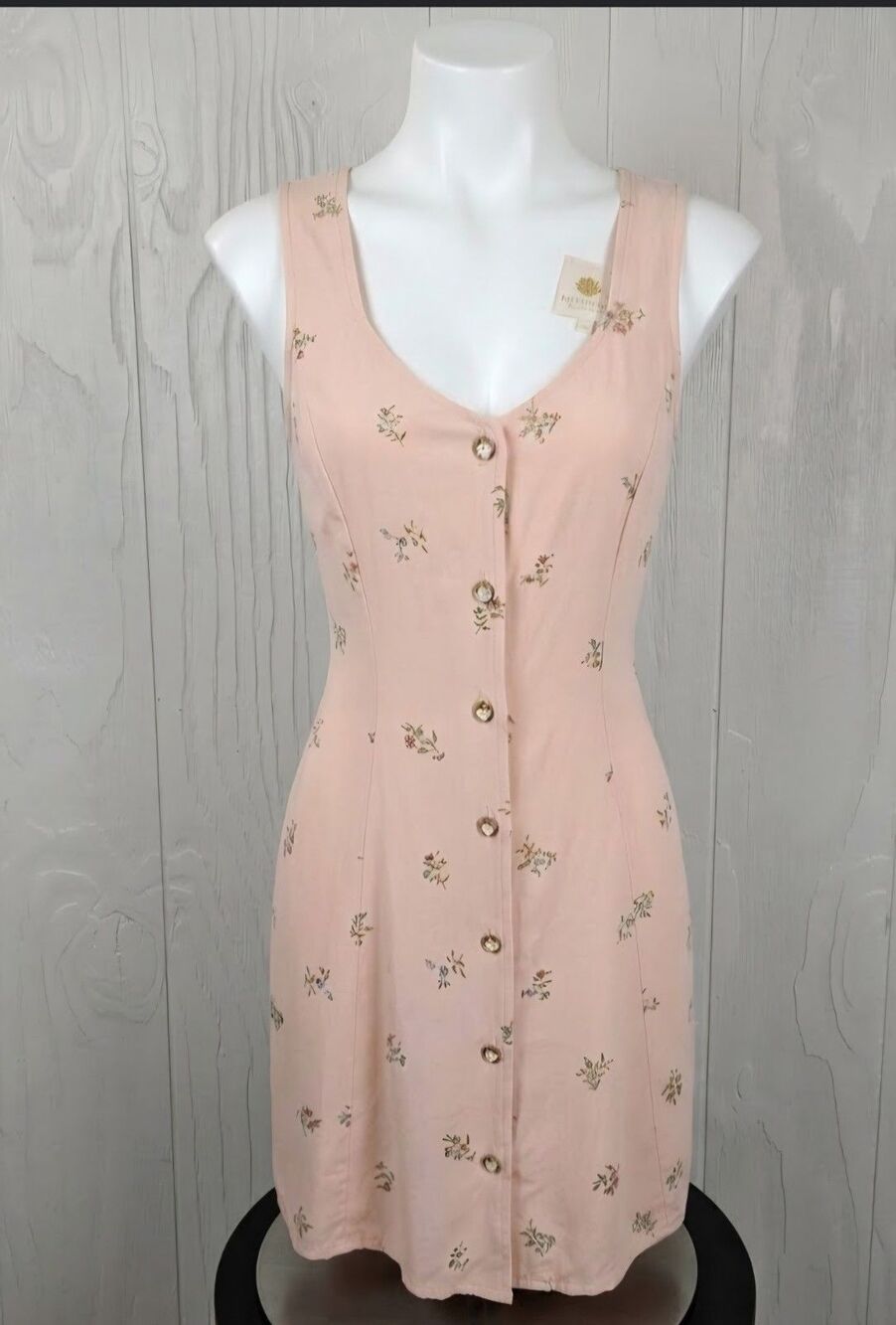 Vintage Frederick's of Hollywood Pink Floral Mini Dress V-Neck Button Lace-Up